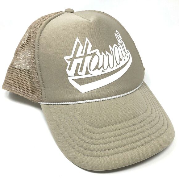Hawaii Trucker Hat by Hawaiian Headwear Snapback Cap Khaki Taupe - Picture 1 of 8